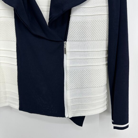Ming Wang Moto Jacket Cardigan Sweater SP Asymmetrical Zip Up Long‎ Sleeve Navy - Picture 5 of 7